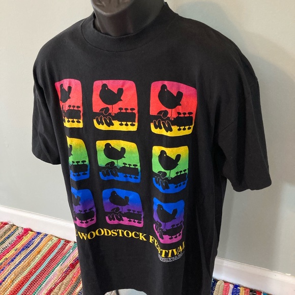 1994 Woodstock Music Festival Shirt Neon 90s Band GEM Tag Black XL Vintage